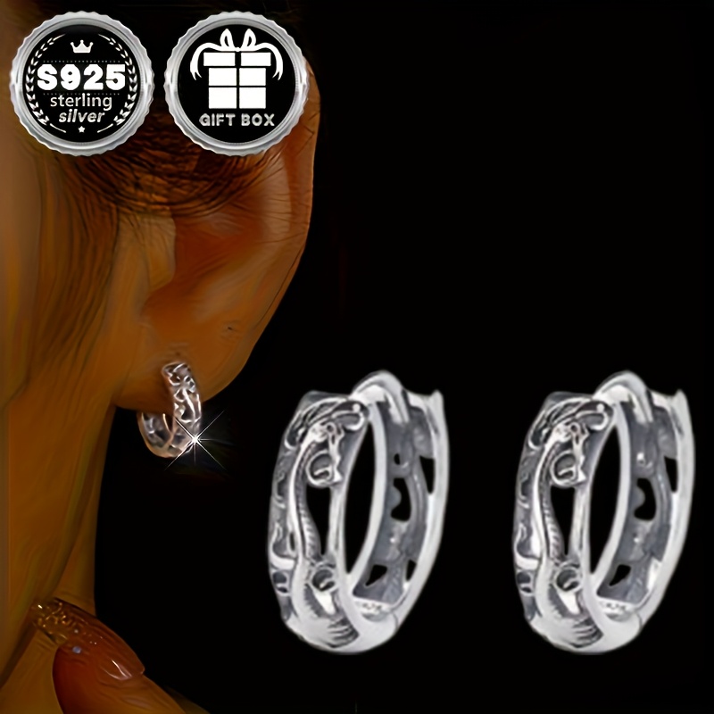 Sterling Silver Dragon Ear Studs with Chinese Totem Decorations